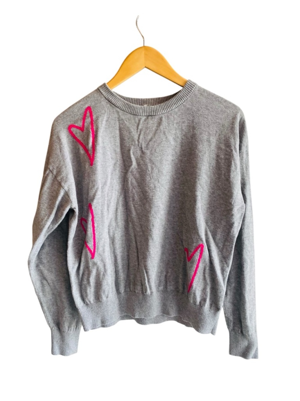 HELLO NITE Gray Sleep Pullover with Pink Embroidered Hearts